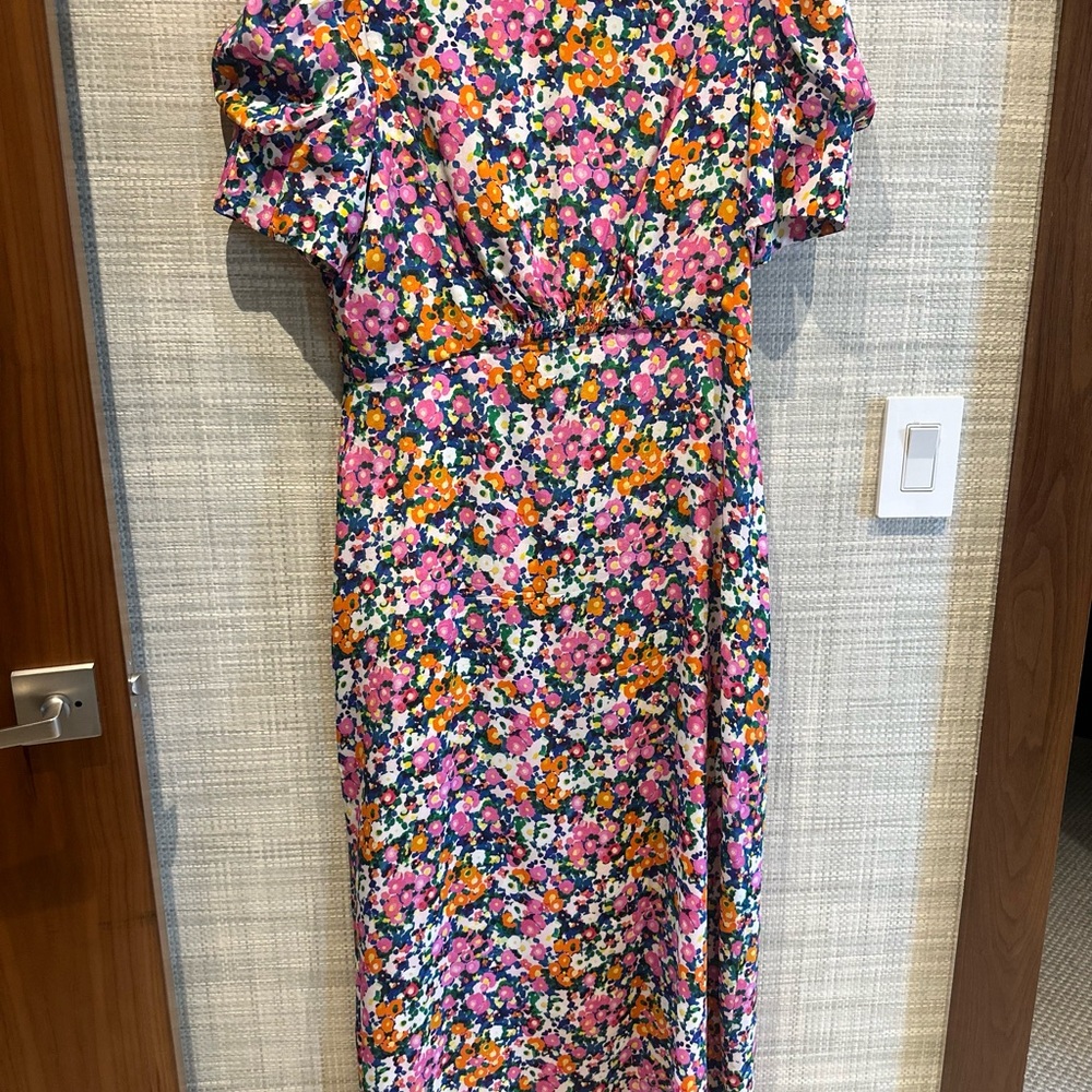 SALONI Pink and Red Puff Sleeve Midi Dress - Picture 7 of 10